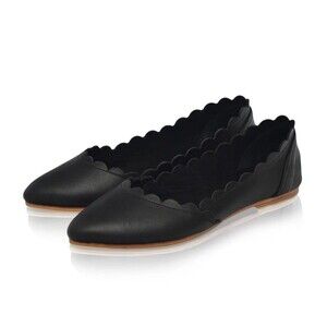 Bali Elf Women’s Size 8 Valentina Ballet Flats Leather Handmade Black Scalloped